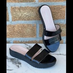 EUC Patricia Green Black Patent Slide Sandals size EU37/US7